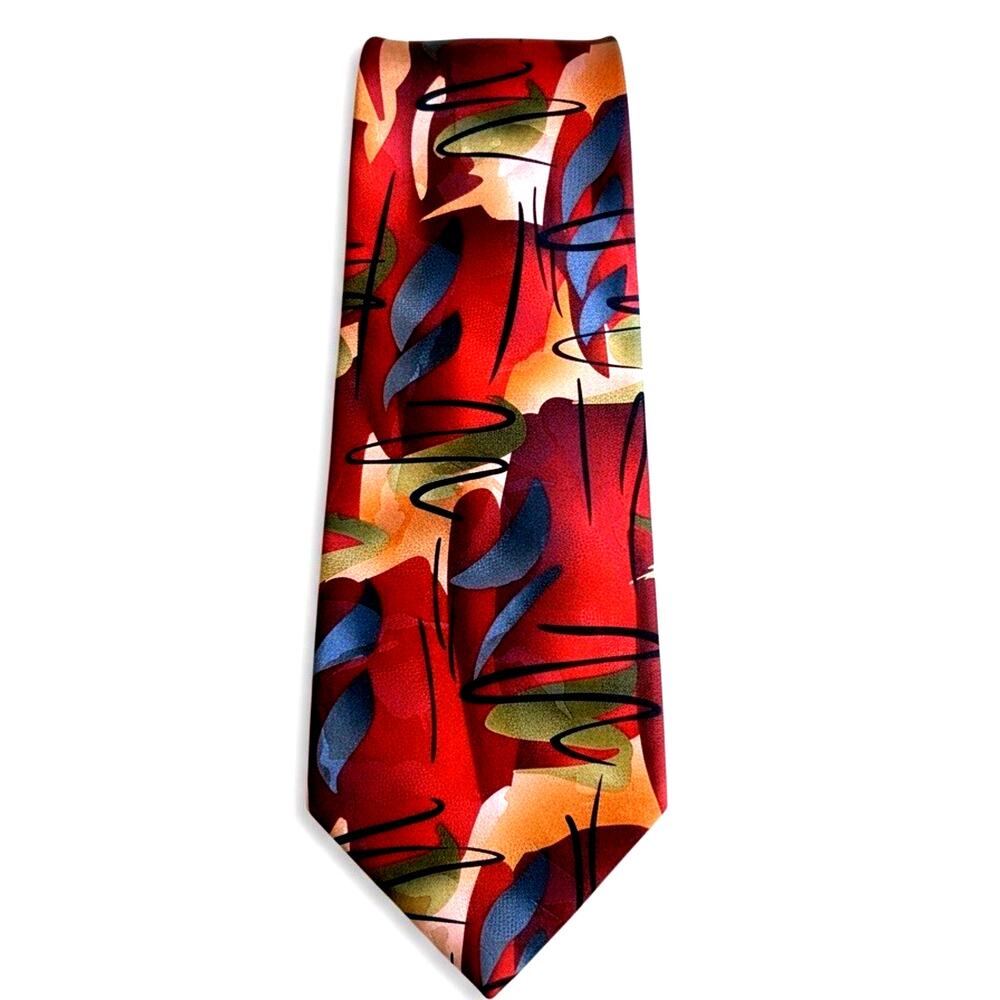 VTG Jerry Garcia Silk Tie Collection 43 Lunch Limited Edition Red Brown Abstract